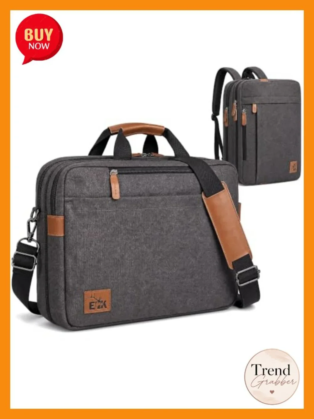 Convertible 17.3in Laptop Messenger Bag 3-in-1 Briefcase Backpack Canvas